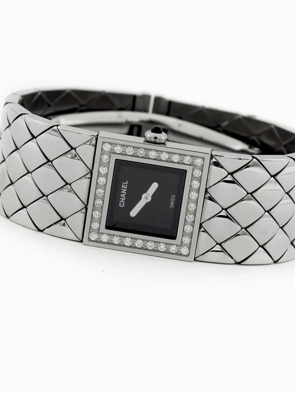 CHANEL Vintage Diamond Matelasse Stainless Steel Wristwatch